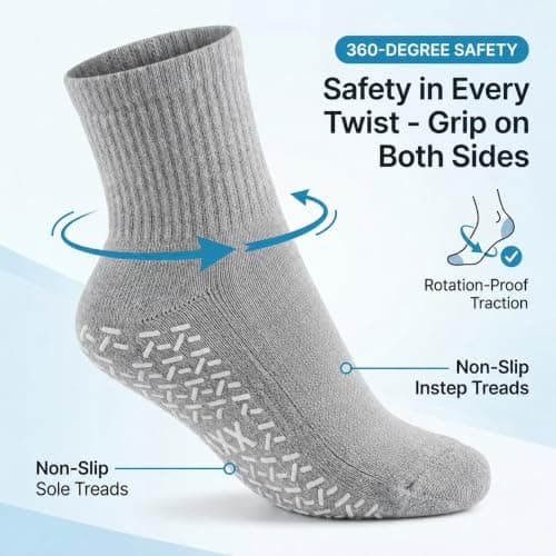 Pluvikon 2 Pairs Tread Non Slip Hospital Socks, Anti Slip Grip Traction Socks for Men Women, Cotton Travel Slipper Sock, One Size Fits All, Fall Prevention,Home Recovery and Travel Use, Grey — view 4
