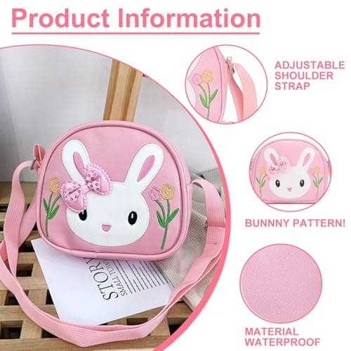 Little Girls Handbag Set, Adorable Rabbit Crossbody Bag with Heart-Shaped Sunglasses and 14 Bow Hair Clips, Cute Rabbit Girls' Shoulder Bags with Adjustable Strap for Birthday Gifts and Toys(Pink) — view 4
