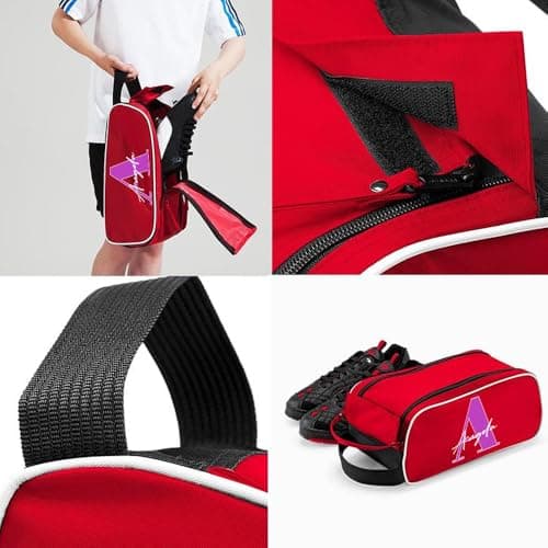 Personalised Shoe Bag with Initial & Name – Custom Boot Bag for Men, Women, Boys & Girls – Sports, Travel, Gym, Football, Golf – Zipped Waterproof Trainer Bag with Handle – 9L (Red, One Size) — view 2