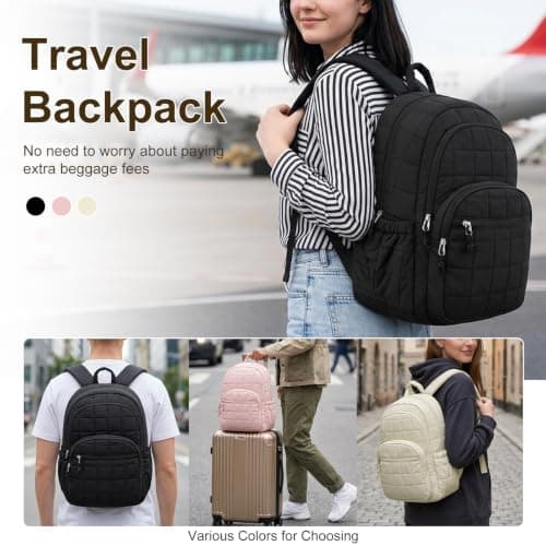 ZERVANE Backpack Womens Travel School Bags, Waterproof Lightweight 15.6" Laptop Bag for Business Work School Homework, College Daypack for Boys Girls Students Beige Packs (beige) — view 6