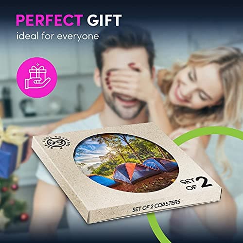 2 x Eco Boxed Cork Coasters - Camping Family Tent Camp Site Drink Cup Mug Glass Table Mat #16470 — view 5