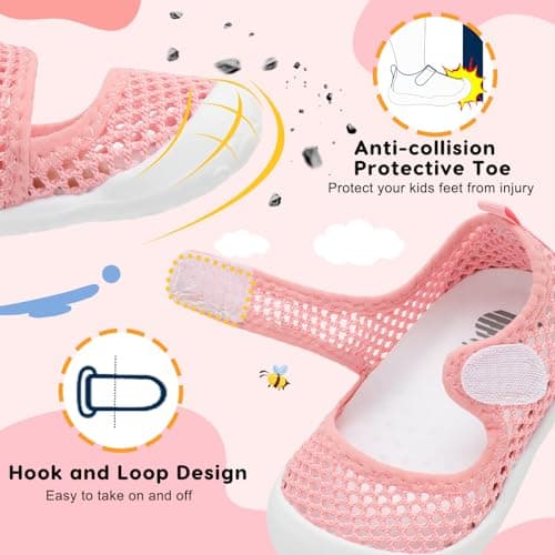 JOINFREE Baby Summer Shoes Non-Slip Toddlers Sandals Boys Girls Beach Shoes Lightiwehgt Bareathable Water Shoes Mesh Pink 6-12 Months — view 5