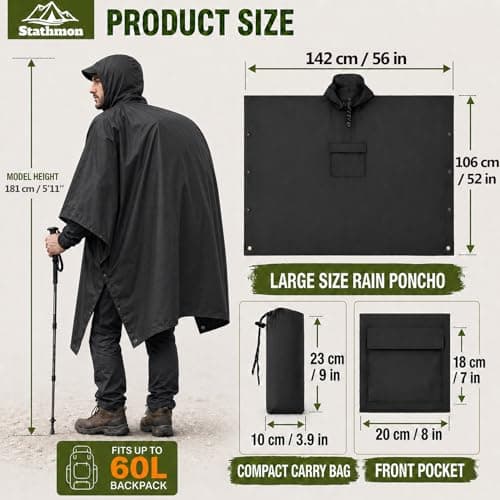 Stathmon 2 Pack Poncho Waterproof Adult - PU8000mm Reusable Rain Poncho — view 3