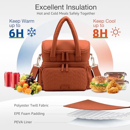 Lekespring 12L Insulated Lunch Bag & Cool Bag for Women, Double Layer — view 5