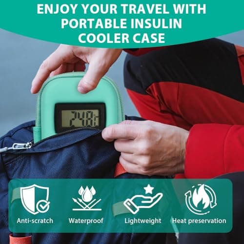 Fefod Insulin Cooler Travel Case with Temperature Display, TSA Approved Refrigerated Medicine Cooler for Travel, Insulin Pen Case with 2 Reusable Ice Packs, Diabetic Small Storage Travel Pack — view 5