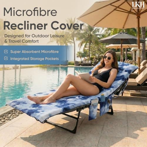 LKH Sun Lounger Towels with Pockets & Shoulder Strap - 210x75CM Microfibre Beach Towel for Recliner - Quick Dry Beach Sun Lounger Towel for Sunbed & Pool Chairs, Garden & Outdoor Relaxation — view 2