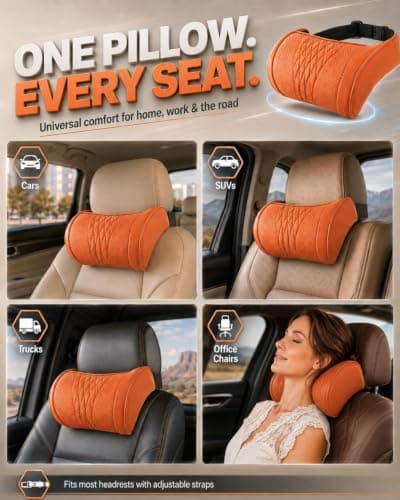 Memory Foam Car Neck Pillow,3D Contoured Support,Slow‑rebound (Orange,1pc) — view 6