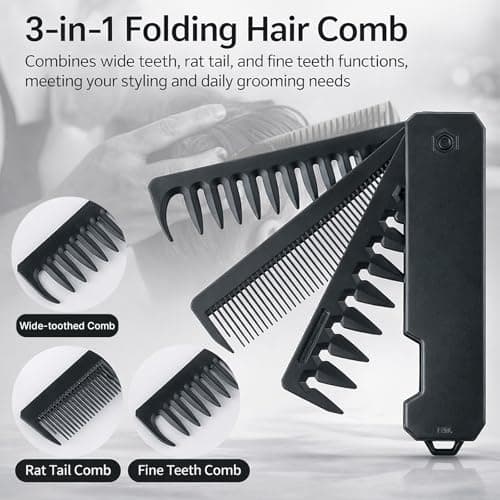 PureSphere 3-in-1 Folding Travel Comb for Men, Black Wide & Fine Teeth — view 3