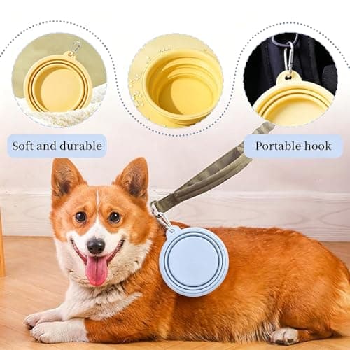 2 PCS Collapsible Dog Bowl, Foldable Dog Water Bowl, Portable Travel Dog Bowl For Food And Water, Non Slip Collapsible Bowl For Outdoor Walking Hiking etc (Yellow+Blue 350ml) — view 4
