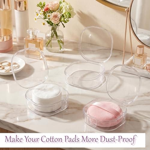 Tweruna 3 PCS Cotton Round Holder, Plastic Cotton Pad Dispenser, Portable Cottons Rounds Travel Case for Cosmetic Cottons Balls, Powder Puff, Floss Balls Small Items — view 3