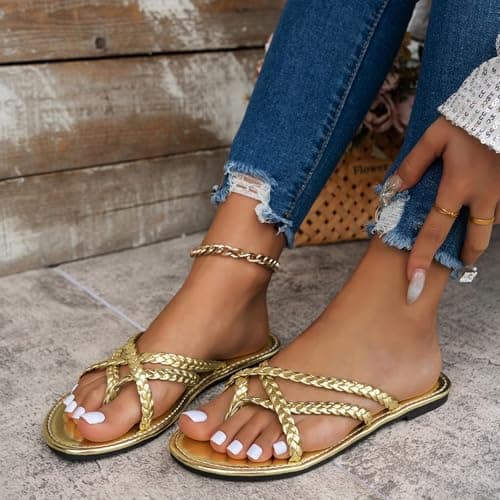 Flat Sandals Ladies Sandals Womens Cross Strappy Open Toe Sandal Elastic Strap Hiking Sandal Casual Travel Breathable Flip Flop Womens Wide Fit Slippers Ladies Summer Beach Shoes — view 6