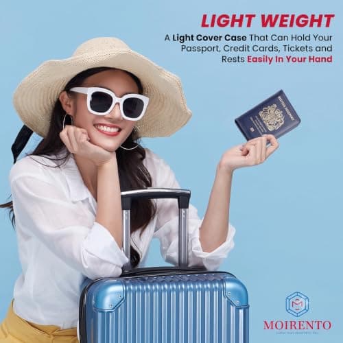 MOIRENTO UK Passport Holder Cover Wallet, RFID Blocking Leather, Navy Blue — view 5