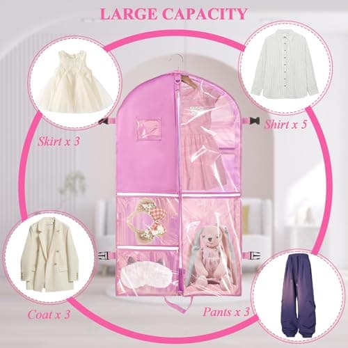 SPOKKI 2 Pcs 40 Inch Dance Costume Bag, Space-Saving Hanging Dress Bags with 5 Zippered Pockets, Waterproof & Foldable Travel Garment Bags with ID Slot - Ideal for Girl Dancers and Women (Pink) — view 5