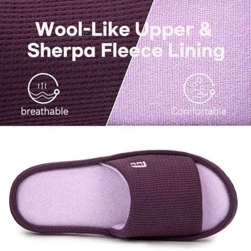 LongBay Women’s Waffle Slippers Open Toe Slip On Memory Foam Flat Summer House Slipper Purple, 7-8 — view 4