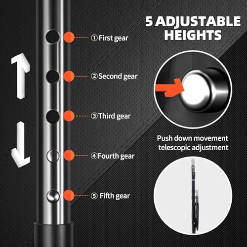 Walking Stick with Seat & Light, Folding Canes Adjustable Height for Seniors, Alloy Crutch Chair with Magnetic Therapy Stone Heavy Duty Walking Cane with Folding Seat 200Kg — view 3