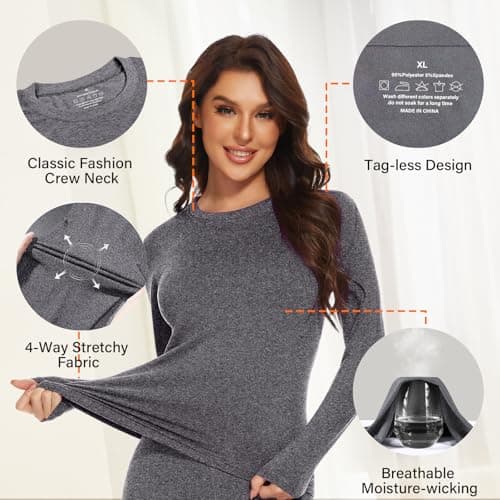 SIMIYA Thermal Tops Womens Round Neck Soft Long Sleeve Tops Women Grey — view 3