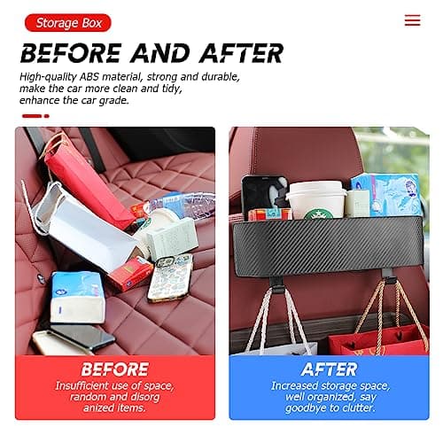 BELOMI Car Headrest Backseat Organizer with Cup Holder, Seat Back Hanging Storage Box with Hooks, Multi-Functional Drink Pocket Food Snack Phone Tray for Kids, Car Travel Accessories (Black) — view 5