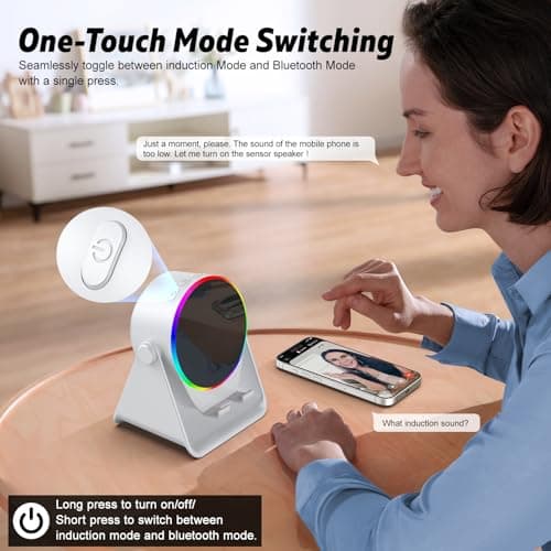 Wireless Induction Audio Bluetooth Speaker, 4-in-1 Design with RGB, Anti-Slip Base for 4-13" Phones, Bluetooth 5.3, Instant Play, Perfect Tech Gift (White) — view 6