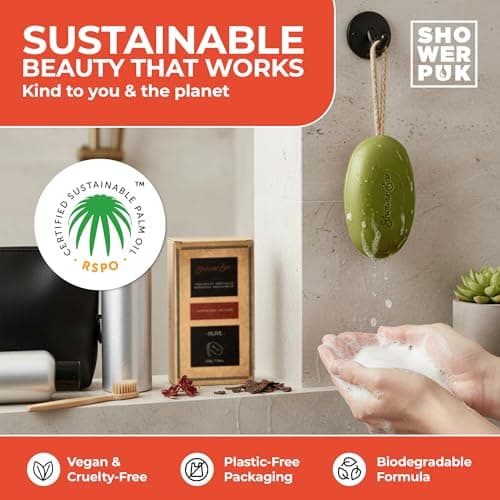 Olive Scented Soap on a Rope - 220g Natural Solid Body Wash Bar for Travel & Home - Long Lasting, Vegan, Plastic-Free, Eco-Friendly & Moisturizing — view 5