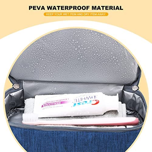 JOZEA Travel Hanging Toiletry Bag for Men Women with PVC Wet Dry Separation Bottom, Large Wash Bag, Cosmetic Organiser, 24x13x21cm Blue — view 3
