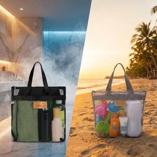 LEOUEANR 2Pcs Quick-Drying Mesh Shower Tote, Lightweight Foldable Design, Large Capacity with Reinforced Handle, for Gym Beach Travel Bathroom Organization — view 3