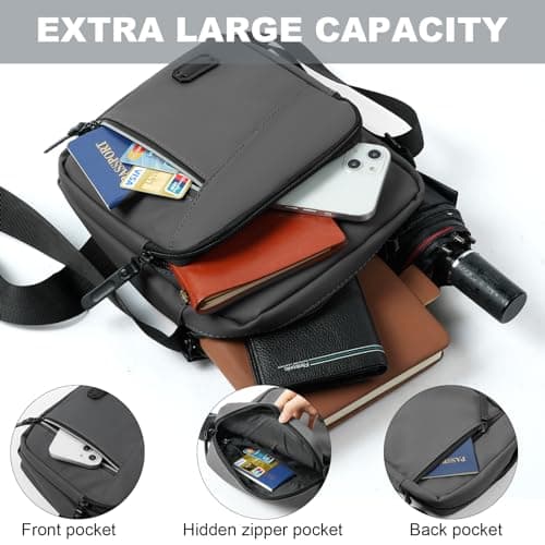 Aucuu Mens Shoulder Bag Crossbody Bag, Waterproof Men's Small Side Bag, Casual Handbag with Adjustable Strap, Oxford & Polyester, Lightweight Cross Body Bag for Daily Use, Grey — view 5
