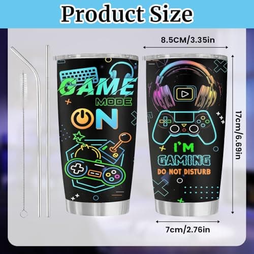 Boys Travel Mug 20oz, Gamer Cup with Straw and Lid, Insulated gaming cups, Gamer Gifts for Boys, Stainless Steel Coffee Travel Mugs for Ice Drinks, Ice Storage, Gaming Gifts for Kids Teenage Home — view 6
