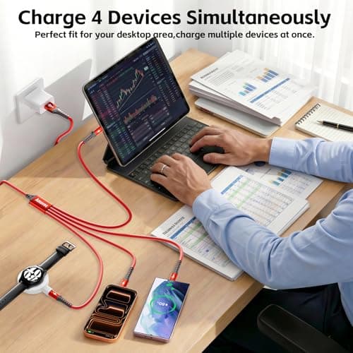Amuvec 4 in 1 USB C Multi Charger Cable, 2.2M Long Fast Charging Cord, Red — view 2