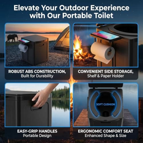 Sturdy Portable Camping Toilet Folding, with Lid and Paper Holder — view 5