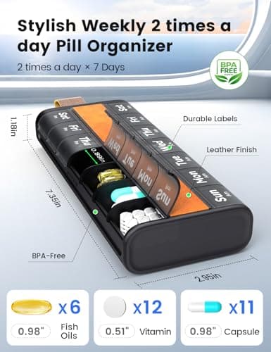 Ideerfit AM PM 7 Day Pill Organiser with Leather-Look Cover, Black — view 3
