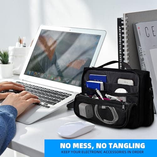 KINGSLONG Foldable Laptop Bag with Organizer: 15.6 Inch Water-Resistant Travel Tech Pouch All-in-One Electronic Organizer for Laptop, Charger, Cables, Phone, Power Bank – Black — view 4