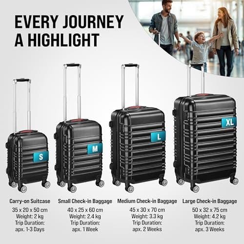 Monzana® 4 Pc Hard Shell Suitcase Set, Small Cabin Suitcase M, L, XL Black — view 3