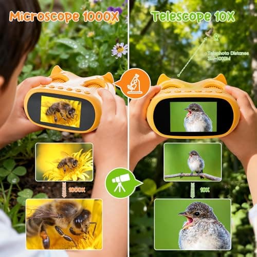 1000X Handheld Microscope for Kids, Temodu 4K 2.0" Screen Educational Science Kit Digital Microscope, Rechargeable Mini Pocket Binoculars, Birthday, Ages 3+ (Orange) — view 2