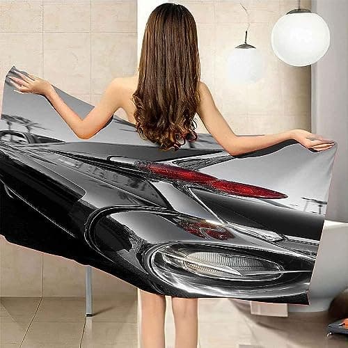 Bath Sheet Boys Girls 3D Black Headlights Print Towel Fast Drying Beach Swimming Towel Quick Dry Towel Towels For Sports Travel Hotel Spa For Camping 90 X 180 Cm
