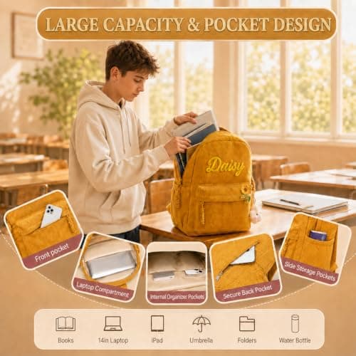 Personalised School Bag for Teenage College Primary Secondary (Red) — view 3