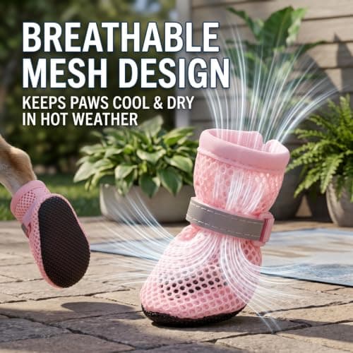Ameble 4-Pack Breathable Mesh Dog Summer Shoes with Anti-Slip Sole & Reflective Strip, Paw Protective Booties for Outdoor Walking, S — view 6