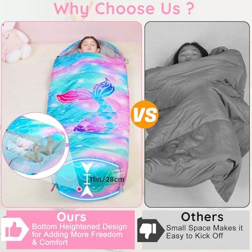 MHJY Kids Sleeping Bag for Girls Boys 3 Season Warm & Cool Weather Youth with Backpacking Bag Waterproof for Traveling Hiking Outdoor Camping Essentials — view 3