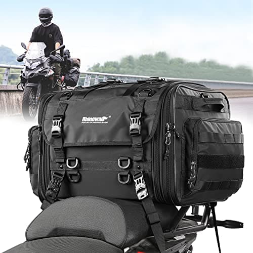 Rhinowalk Motorcycle Travel Luggage, Motorcycle Tail Bag,Waterproof All Weather/Trunk/Rack Bag with Sissy Bar Straps-Black