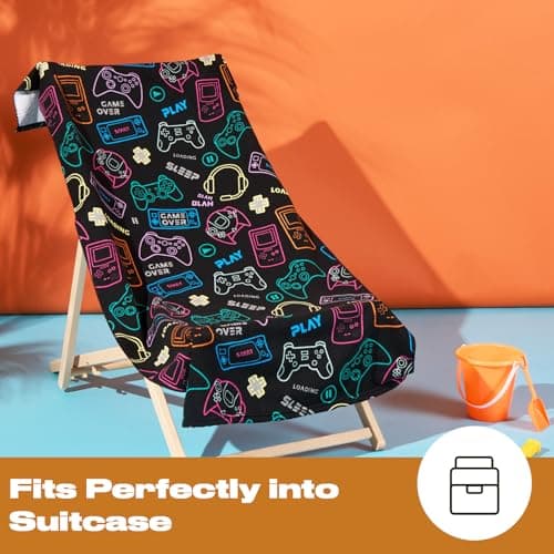 Dreamscene Swimming Towels for Kids Gaming, Microfibre Beach Towels for Adults Kids Gym Pool Beach Holiday Essentials Super Soft Quick Dry Towel, Black - 71cm x 152cm — view 4