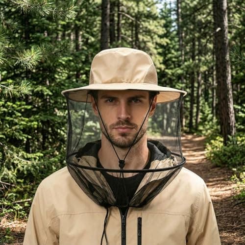 Novocloud 2Pack Mosquito Head Net Hat, Professional Midge Net with Zipper Opening, Anti-Insect Bee Veil Cap for Beekeeping, Fishing, Hiking, Gardening & Outdoor Camping, Sun Protection Mesh Face Cover — view 4