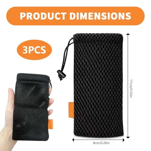 3PCS Storage Bag Drawstring Carrying Case Cover Holder, Drawstring Mesh Bag 18.5 x 9 cm, Portable Mesh Pouch for Power Bank Phone Cable Organiser, Power Bank Case Travel Accessories Holder Black — view 2