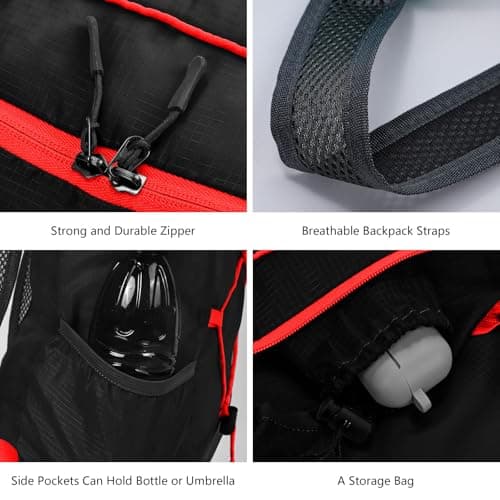 InfiniZer 2 Pcs Ultra Lightweight Foldable Backpacks Water Resistant Packable Rucksacks Hiking Daypacks for Women Men Outdoor Travelling Camping Biking Cycling Walking (Black 1+Grey 1) — view 3