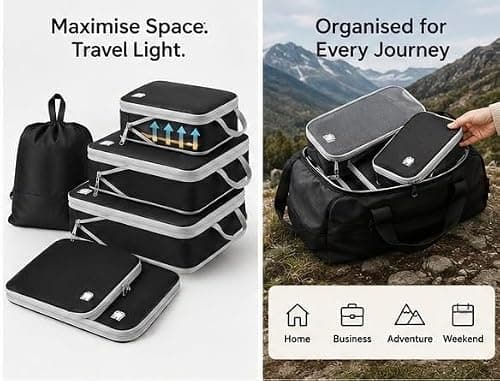 NEXURGE Compression Packing Cubes for Suitcases, 8 Piece Travel Organiser Set with Double Zip Compression, Waterproof Ripstop Fabric, Shoe & Laundry Bags, Lightweight Luggage Packing Cubes — view 5