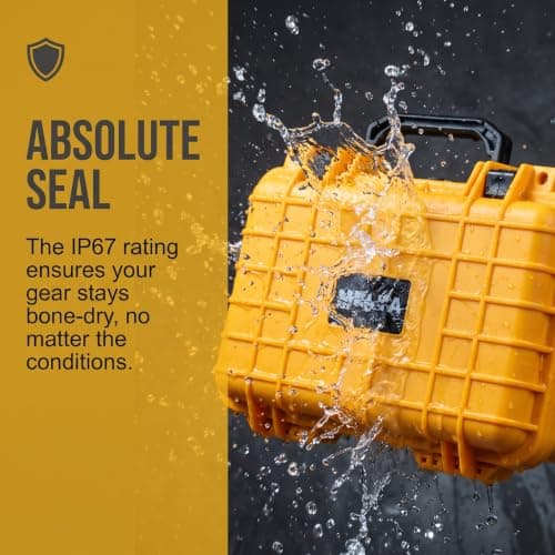 MEIJIA IP67 Waterproof Hard Protective Case,Compact Hard Camera Case,Small Hard Case with Customizable Foam, Fit Use of Drones,Camera,Lens (Yellow, 11.65x8.35x3.78inches) — view 2