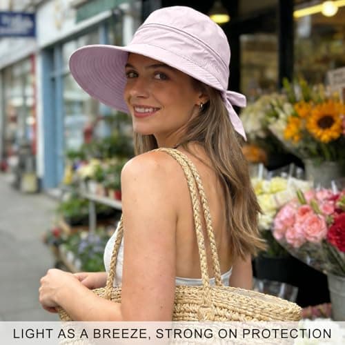 ADUDVLO Sun Hats for Women UK, Stylish UPF 50+ 2-in-1 Detachable Top & Adjustable Visor, Foldable Packable Wide Brim Beach Hat for Travel & Outdoor (Light Pink) — view 6