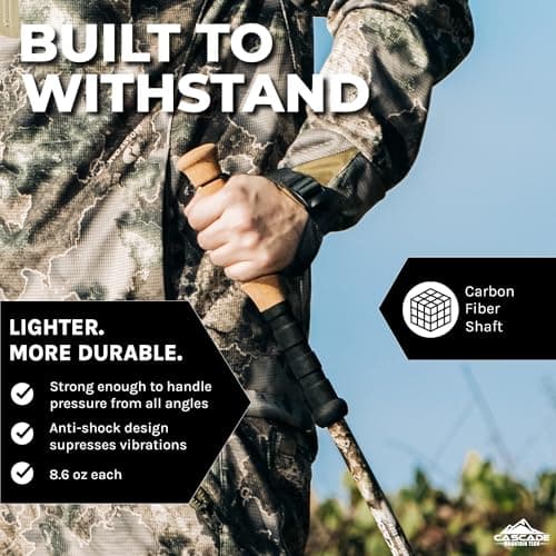 Cascade Mountain Tech Trekking Poles - Carbon Fiber Monopod Walking or Hiking Stick with Accessories Mount & Adjustable Quick Locks (Single Pole), Brown — view 2
