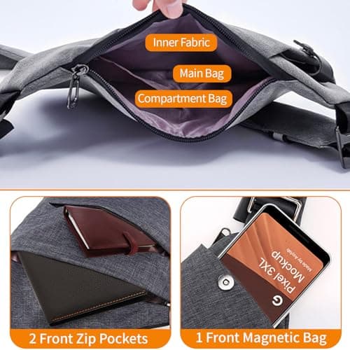 Dinhauyon Waterproof Chest Daypack, Anti Theft Chest Pocket with Adjustable 80-110cm Strap, Men Canvas Crossbody Bag, Casual Sling Shoulder Backpack, for Travel Outdoor Cycling Hiking — view 5