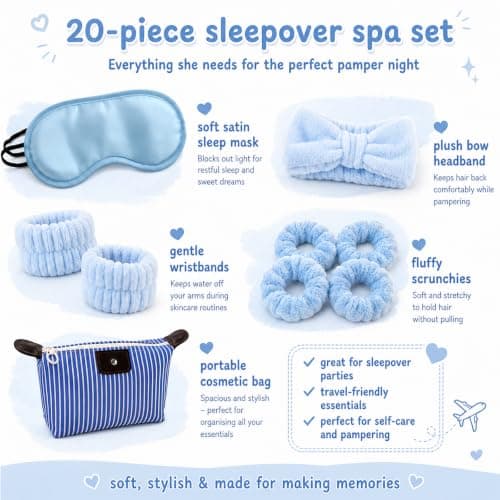 20PCS Sleepover Kit, Slumber Party Supplies for Girls, Complete Sleepover Set for Parties and Group Gatherings, 4 Bags 4 Eye Masks 4 Hair Ties 4 Headbands 4 Wristbands 20-Piece Collection — view 3