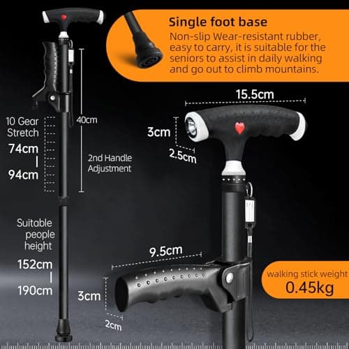 ispuoocti Adjustable Walking Sticks for Men and Women with 2nd Handle for Extra Support, Stylish Walking Stick with Light Suitable for Seniors and People Suffering from Different Types of Arthritis — view 6