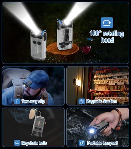 BORUIT V30 Small Torches LED Super Bright 900 Lumen, 180° Swivels Mini Keyring Torch USB C Rechargeable, 120dB Buzzer, Pocket Clip Flashlight with Magnetic,Red UV Light — view 5